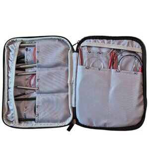 14 Circular Knitting Needles, Various Sizes and Brands, with case and supplies